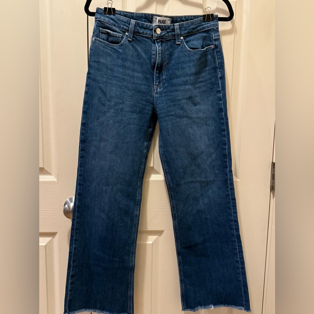 PAIGE Women's Deep Blue Cropped Wide Leg Jeans